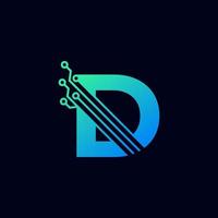 Tech Letter D Logo. Futuristic Vector Logo Template with Green and Blue Gradient Color. Geometric Shape. Usable for Business and Technology Logos.