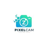 Letter Z Inside Camera Photo Pixel Technology Logo Design Template vector