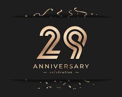 Diseño de estilo de logotipo de celebración de aniversario de 29 años. el saludo de feliz aniversario celebra el evento con múltiples líneas doradas y confeti aislado en la ilustración de diseño de fondo oscuro vector