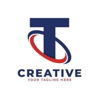 Corporation Letter T Logo With Creative Circle Swoosh Orbit Icon Vector Template Element in Blue and Red Color.