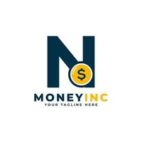 Cash Logo. Letter N with Coin Money Logo Design Template vector