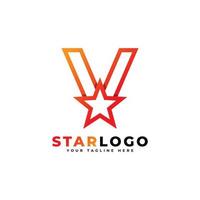 letra v estrella logo estilo lineal, color naranja. utilizable para logotipos de ganador, premio y premium. vector