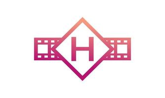 Initial Letter H Square with Reel Stripes Filmstrip for Film Movie Cinema Production Studio Logo Inspiration vector