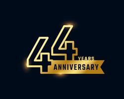 44 Year Anniversary Celebration with Shiny Outline Number Golden Color for Celebration Event, Wedding, Greeting card, and Invitation Isolated on Dark Background vector