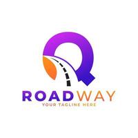 Initial Q Road Way Logo Design Icon Vector Graphic. Concept of Destination, Address, Position and Travel