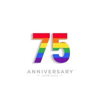 Celebración del aniversario de 75 años con el color del arco iris para el evento de celebración, boda, tarjeta de felicitación e invitación aislada en el fondo blanco vector