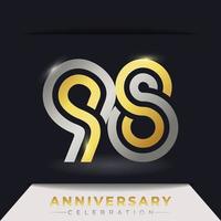 Celebración del aniversario de 98 años con varias líneas vinculadas de color dorado y plateado para eventos de celebración, bodas, tarjetas de felicitación e invitaciones aisladas en un fondo oscuro vector