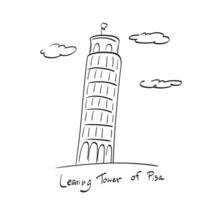 torre inclinada de pisa italia ilustración vectorial dibujada a mano aislada en el arte de línea de fondo blanco. vector