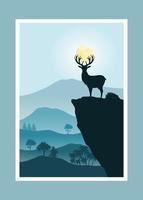 Deer and mountain painting, abstract background, Landscape vector
