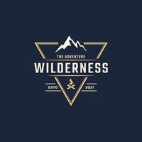 Vintage Emblem Badge Wilderness Mountain Adventure Logo with Bonfire Symbol for Outdoor Camp in Retro Style Vector Illustration
