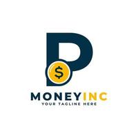 Cash Logo. Letter P with Coin Money Logo Design Template vector