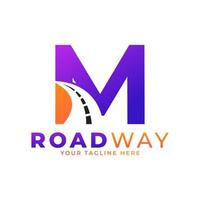 Initial M Road Way Logo Design Icon Vector Graphic. Concept of Destination, Address, Position and Travel