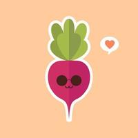 Cute and kawaii Beet. Beetroot. Healthy Food concept. Emoji Emoticon collection. Cartoon characters for kids coloring book, colouring pages, t-shirt print, icon, logo, label, patch, sticker. vector