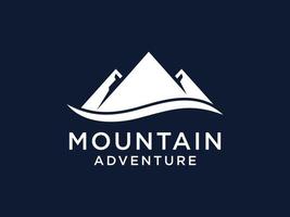 Abstract Mountain Logo with River Waves. White Shape Linear Style isolated on Blue Background. Flat Vector Logo Design Template Element.