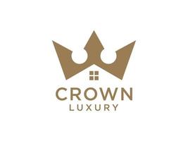 Abstract Geometric Crown and House Logo. Royal Home Symbol. Flat Vector Logo Design Template Element