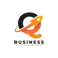 Letter Q with Rocket Up and Swoosh Logo Design. Creative Letter Mark Suitable for Company Brand Identity, Travel, Start up, Logistic, Business Logo Template vector