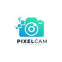 Letter O Inside Camera Photo Pixel Technology Logo Design Template vector