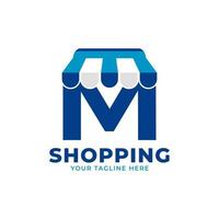Ilustración de vector de logotipo de tienda y mercado de letra inicial m moderna. perfecto para elementos web de comercio electrónico, venta, descuento o tienda