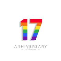 Celebración del aniversario de 17 años con el color del arco iris para el evento de celebración, la boda, la tarjeta de felicitación y la invitación aislada en el fondo blanco vector