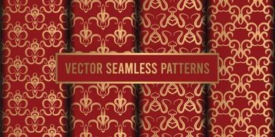 Ornamental seamless pattern red gold background vector