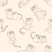 Seamless cute cat outline cartoon pattern vector