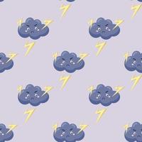 Seamless thunder and cloud cartoon pattern vector