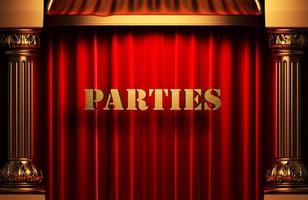 parties golden word on red curtain photo