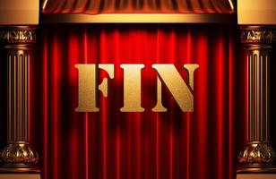 fin golden word on red curtain photo