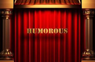 humorous golden word on red curtain photo