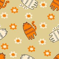 Summer seamless pattern with simple tigers and flowers. vector