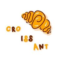 croissant dibujado a mano y concepto de negocio de texto. vector