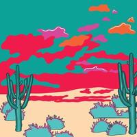 cactus en el desierto al atardecer. parque nacional saguaro. ilustración vectorial vector
