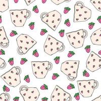 Seamless pattern mug and strawberries on a light background. Vector illustration