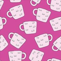 Pattern of cups on a pink background. Patterned cups. Vector illustration