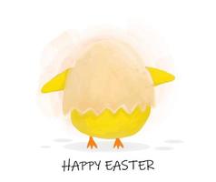 Happy easter day with cute chick in egg shell water color style vector