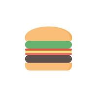 Burger with salad, tomatoes, cheese and cutlet. Fast food. Vector illustration. Fast food hamburger dinner and restaurant, tasty unhealthy fast food classic nutrition in flat style.