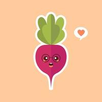 Cute and kawaii Beet. Beetroot. Healthy Food concept. Emoji Emoticon collection. Cartoon characters for kids coloring book, colouring pages, t-shirt print, icon, logo, label, patch, sticker. vector
