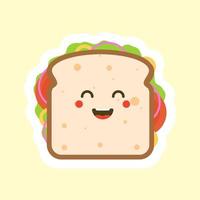 cute and kawaii of sandwich bread character with vegetables. breakfast. slice cheese sandwich with tomato, lettuce and bacon, sausage flat design style. tastyvegetarian food. vector