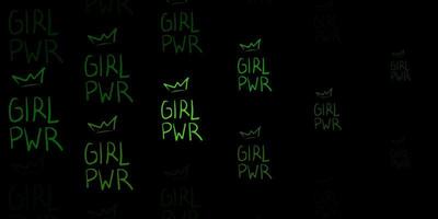 Dark Green vector backdrop with woman's power symbols.