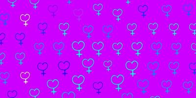 Light Pink, Blue vector pattern with feminism elements.