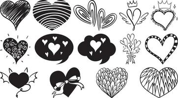 Black hand drawn hearts set vector