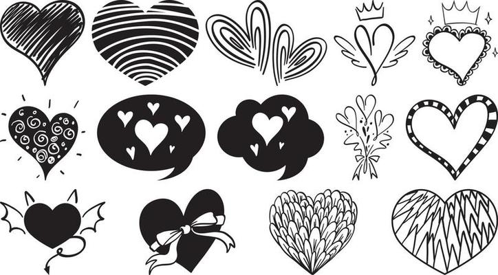 Black hand drawn hearts set