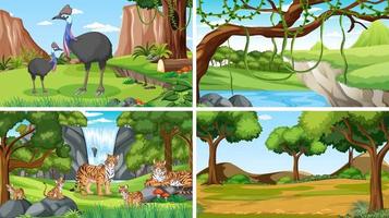 escena con animales salvajes en el bosque vector