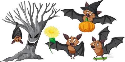conjunto de diferentes murciélagos lindos en estilo de dibujos animados vector
