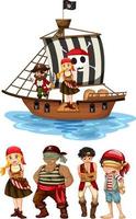 conjunto de diferentes personajes de dibujos animados de piratas vector