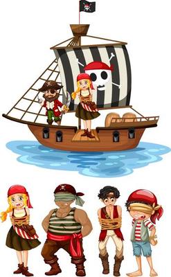 Set of different pirates cartoon characters