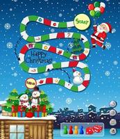 Snake and ladders game template in Christmas theme vector