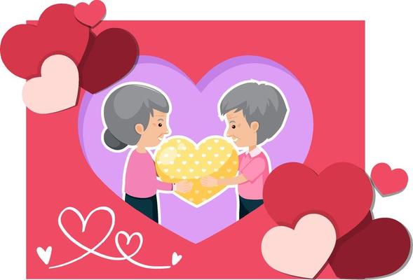 Cute old couple in love postcard