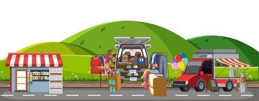 Flea market scene on white background vector