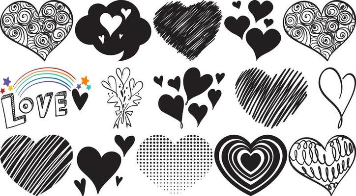 Black hand drawn hearts set